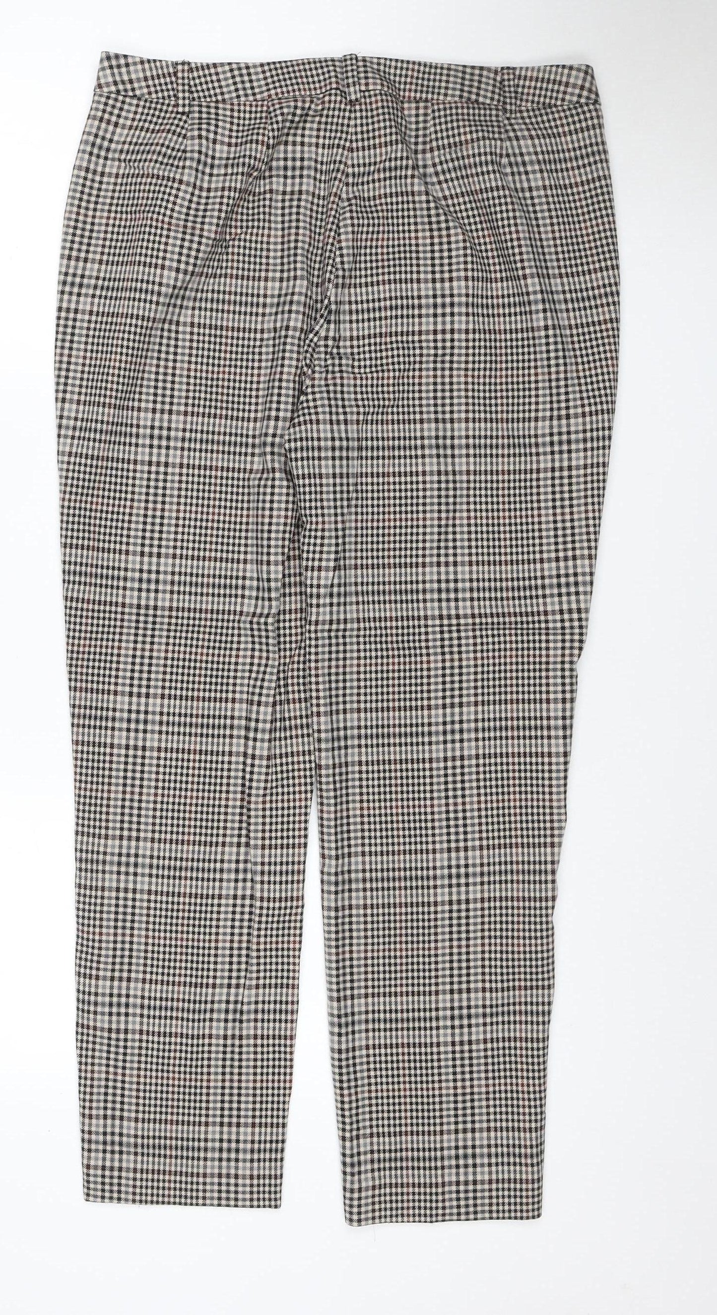 Marks & Spencer Women Brown Check UK 14 Regular Straight Trousers