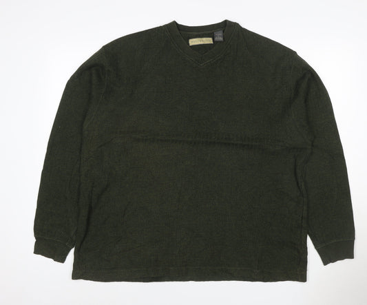 Naturalife Men’s Green L V-Neck Cotton Knit Pullover Jumper