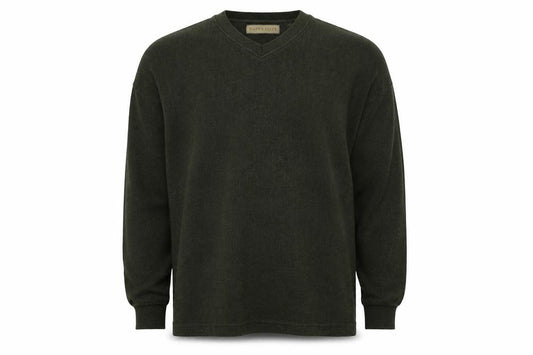 Naturalife Men’s Green L V-Neck Cotton Knit Pullover Jumper