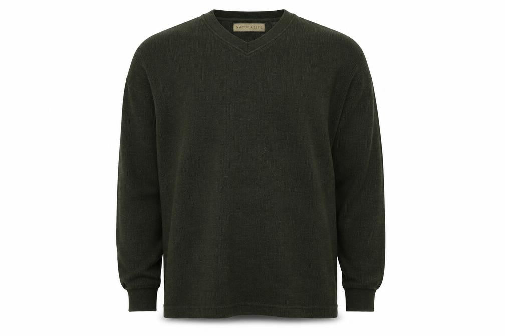 Naturalife Men’s Green L V-Neck Cotton Knit Pullover Jumper