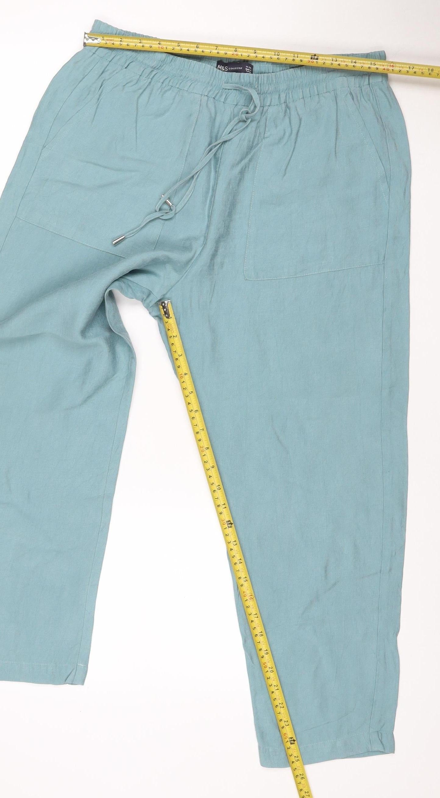 M&S Women Blue Size 14 Slim Lyocell Wide Leg Drawstring Trousers