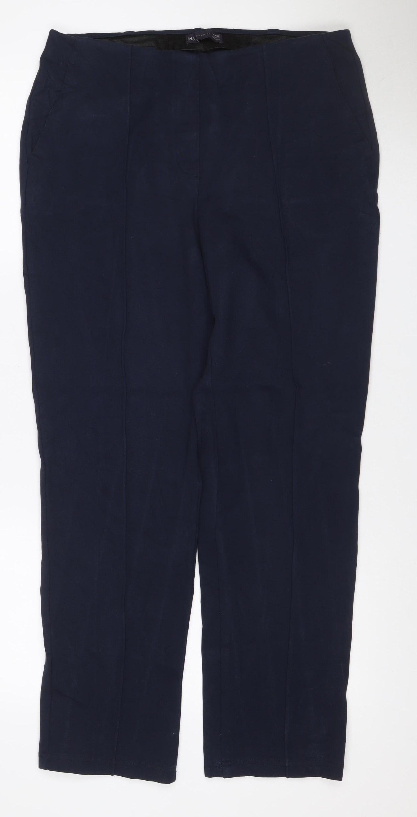 Marks Spencer Women Navy UK 14 Stretch Straight Tailored Trousers
