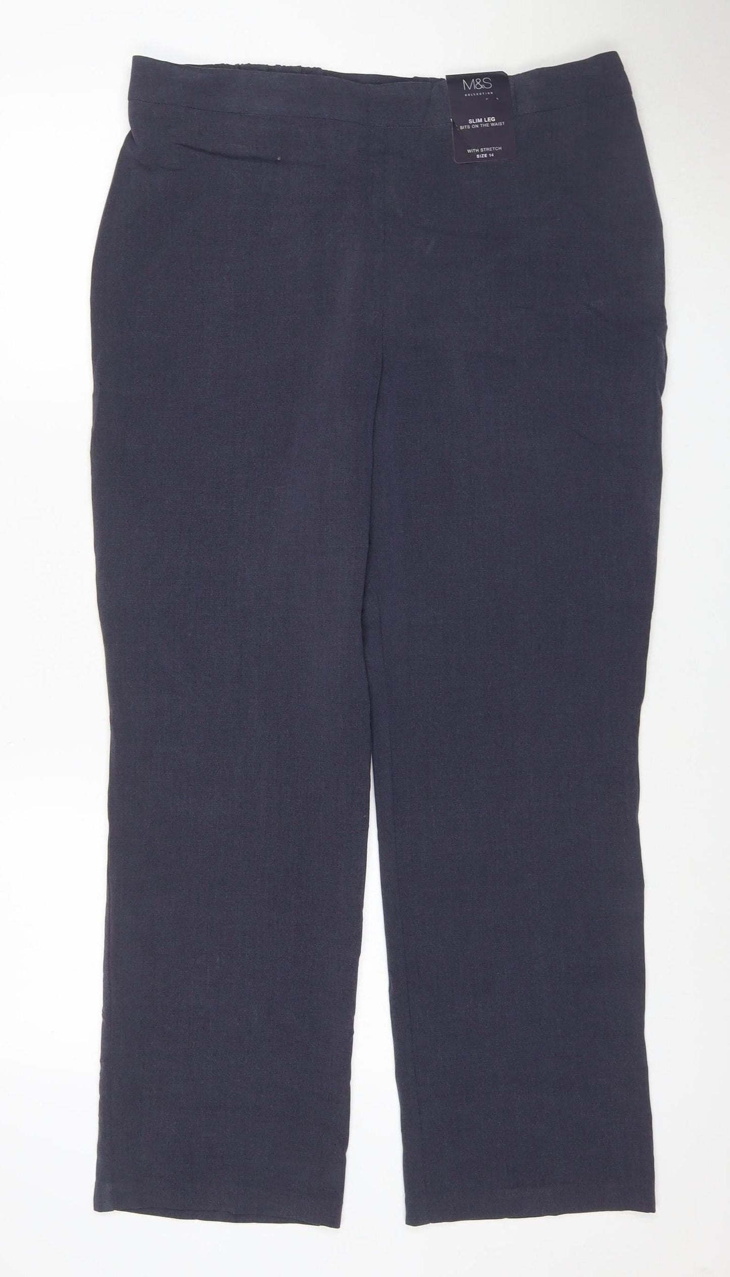 Marks & Spencer Women’s Navy UK 14 Slim Leg Stretch Trousers
