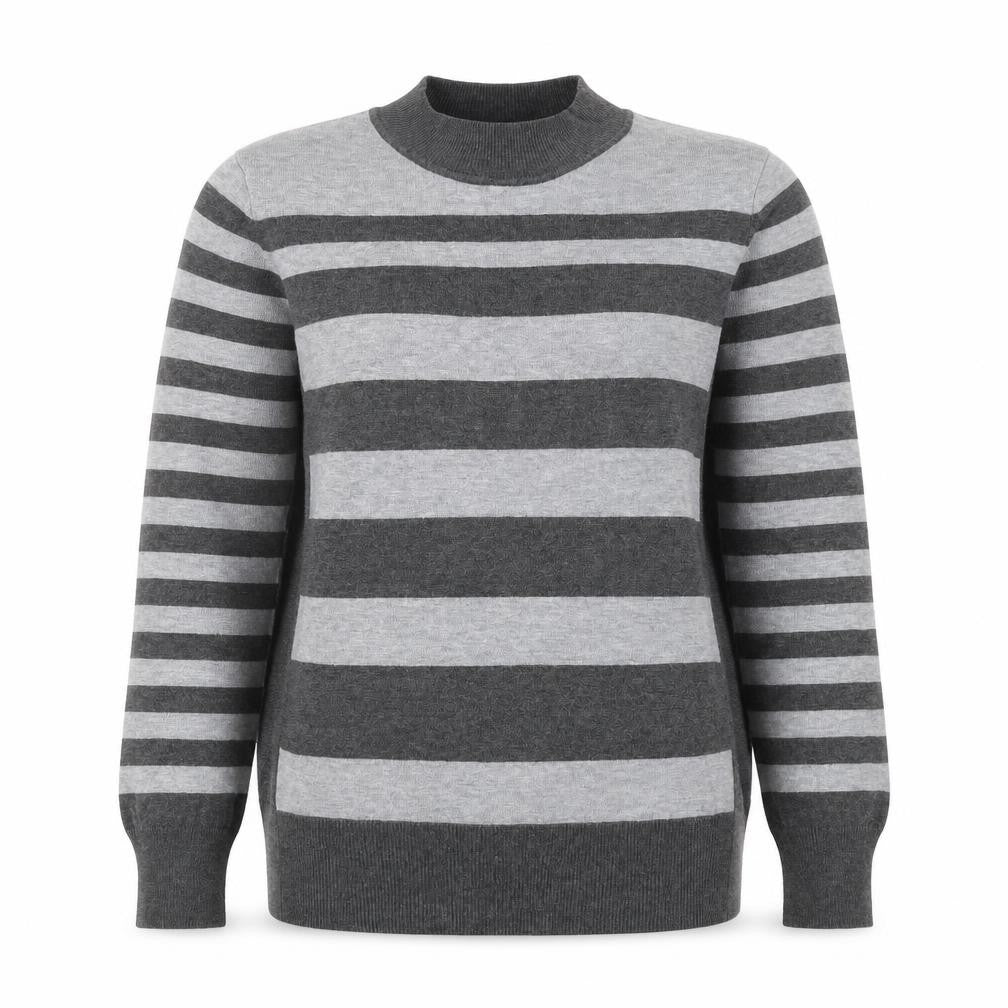McCo Women’s Grey Striped High Neck Knit Jumper UK 14 Viscose Blend