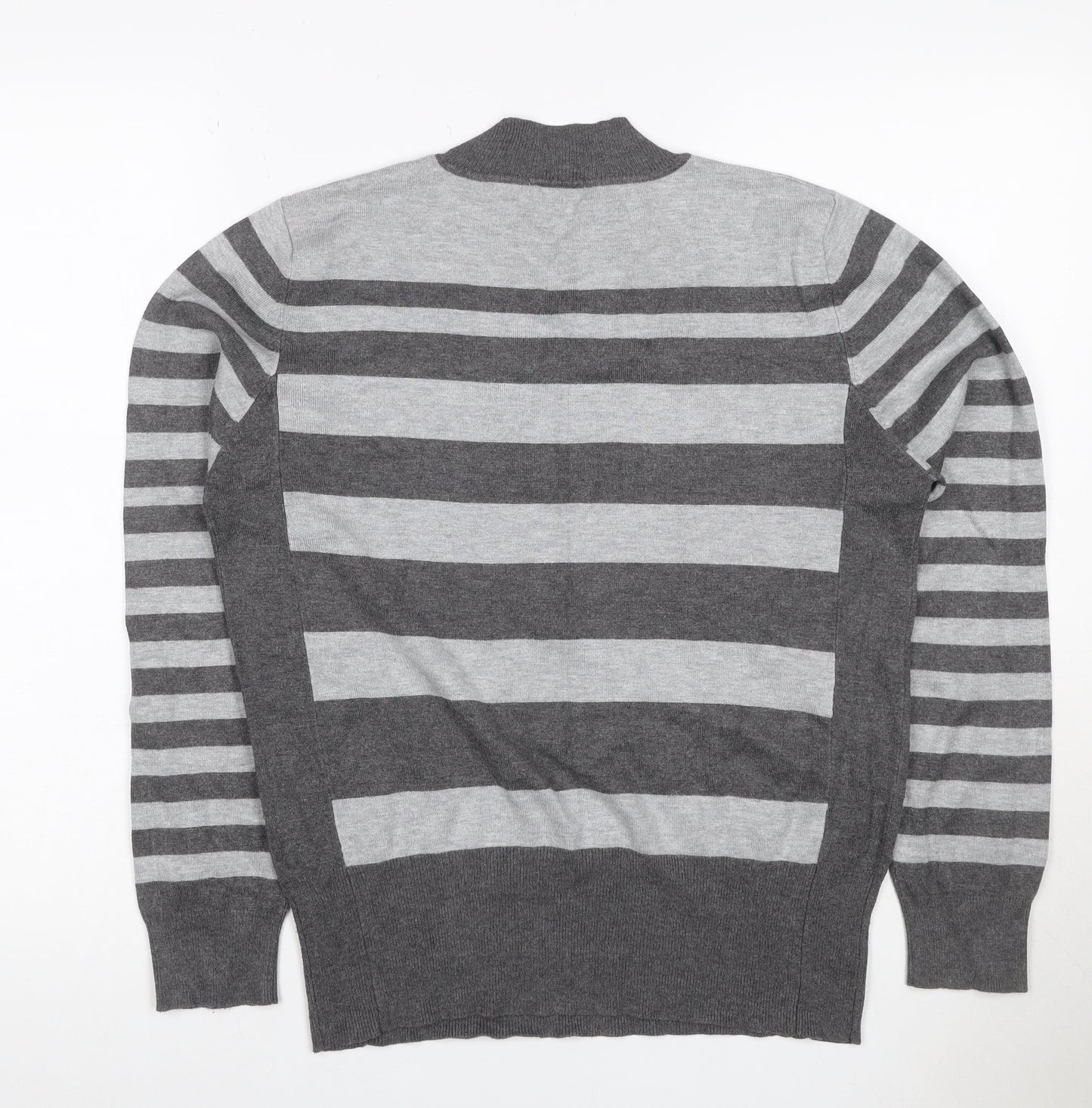 McCo Women’s Grey Striped High Neck Knit Jumper UK 14 Viscose Blend