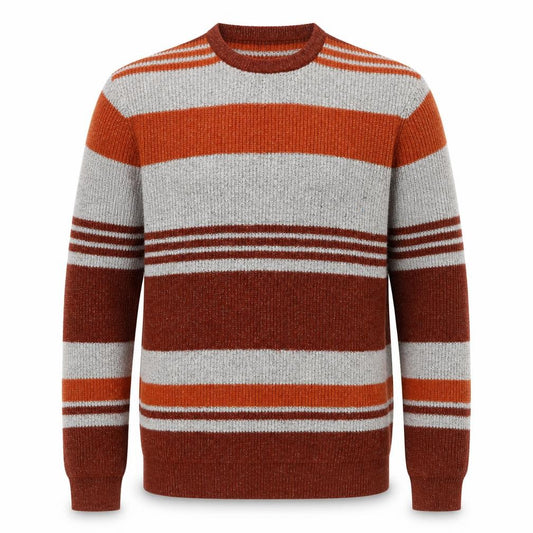 Marks and Spencer Men’s Brown Striped Chunky Knit Crew Neck Jumper L