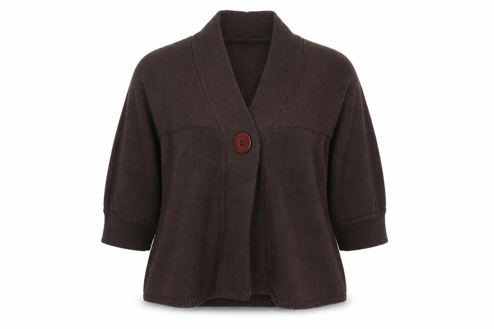 Kenneth Cole Women Brown XS Cotton Shawl Collar 3/4 Sleeve Cardigan