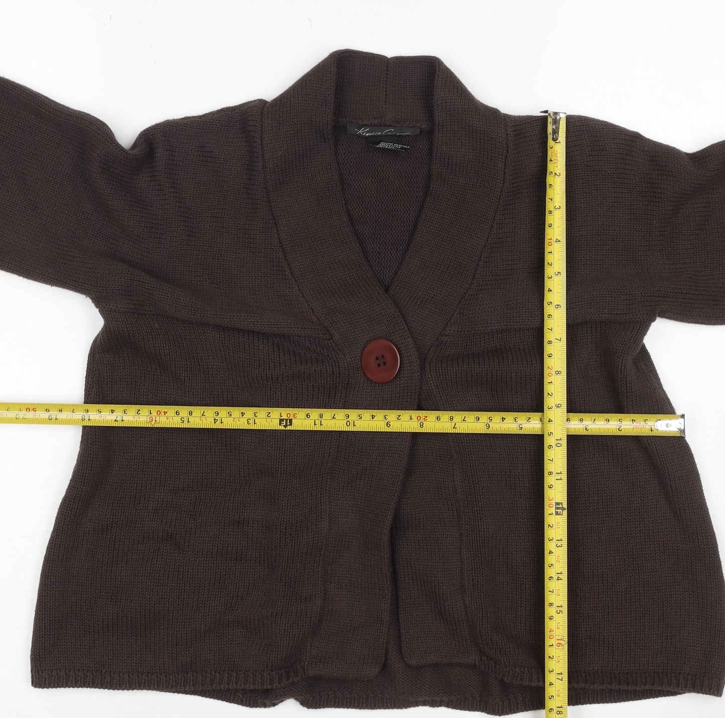 Kenneth Cole Women Brown XS Cotton Shawl Collar 3/4 Sleeve Cardigan