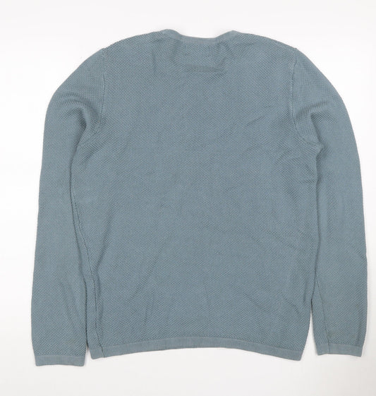 Maddox Men’s Blue Cotton Knit Crew Neck Pullover Jumper Size M