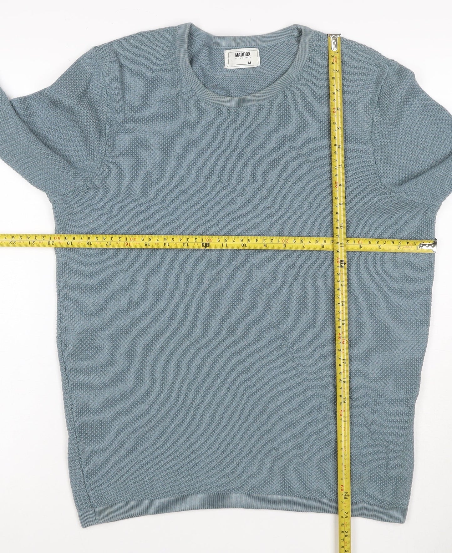 Maddox Men’s Blue Cotton Knit Crew Neck Pullover Jumper Size M