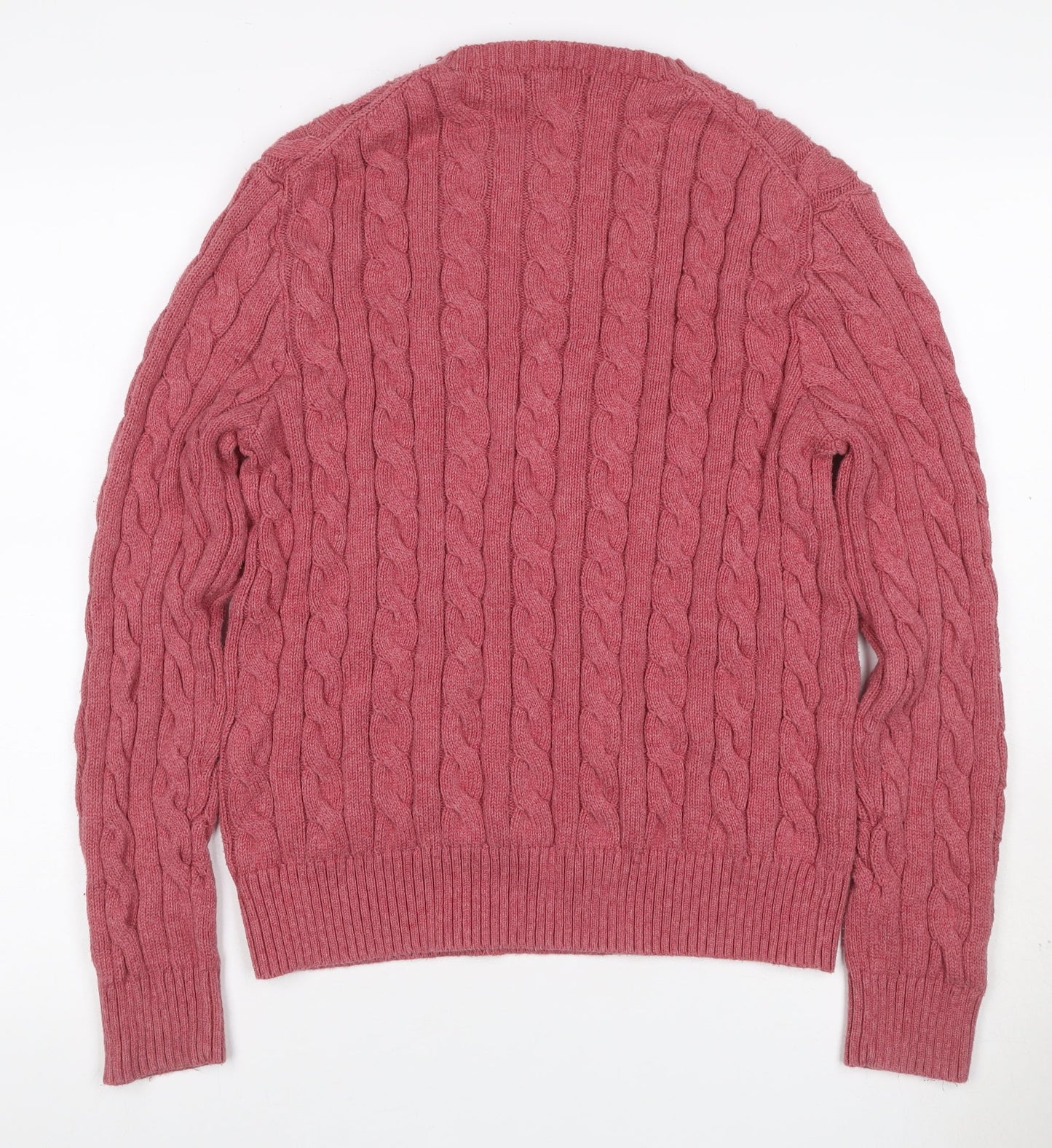 Polo Ralph Lauren Men Pink M Cable Knit Cotton Crew Neck Jumper Logo