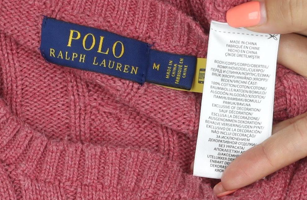 Polo Ralph Lauren Men Pink M Cable Knit Cotton Crew Neck Jumper Logo