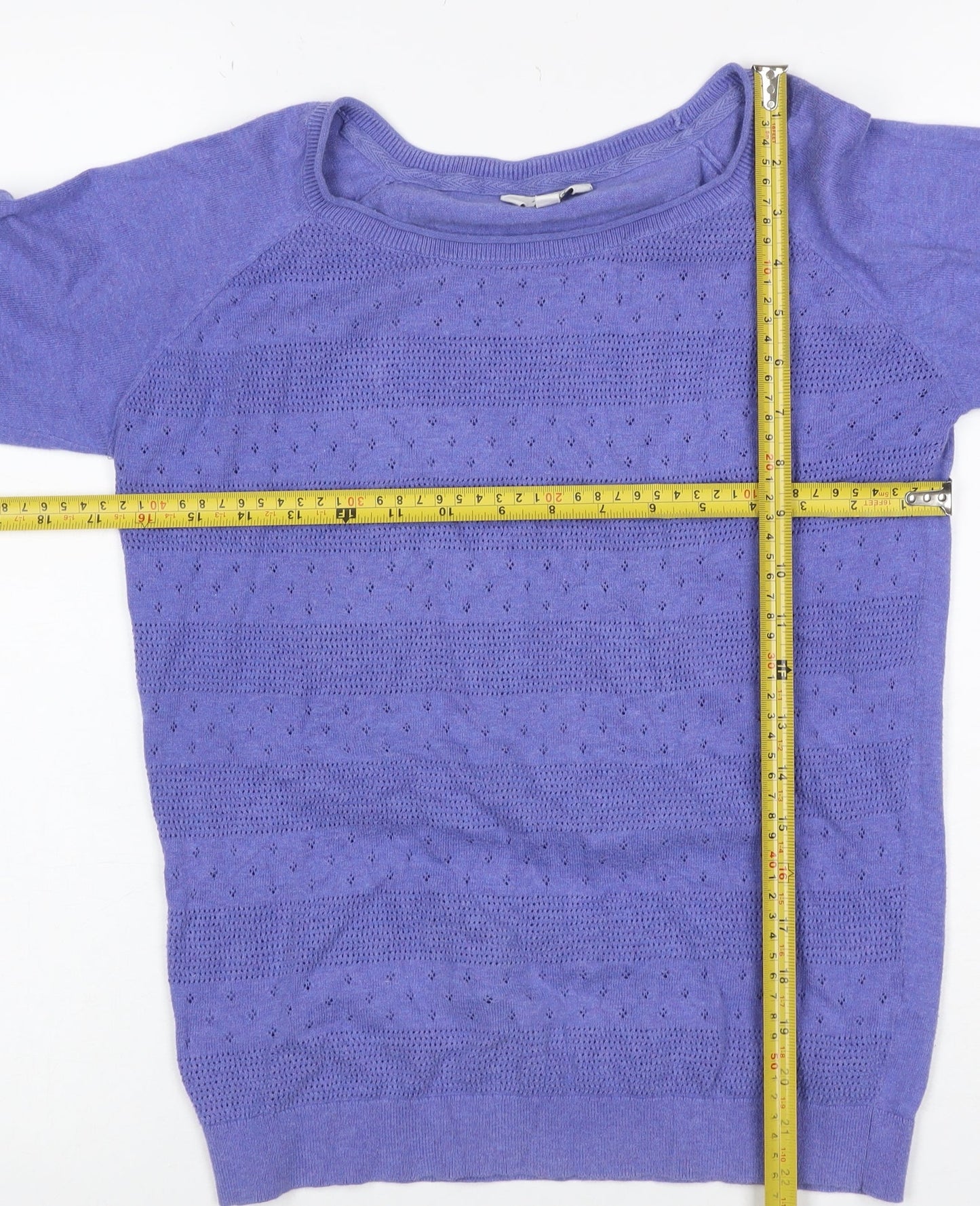 FatFace Women Purple UK 10 Round Neck Pointelle Knit Wool Silk Jumper