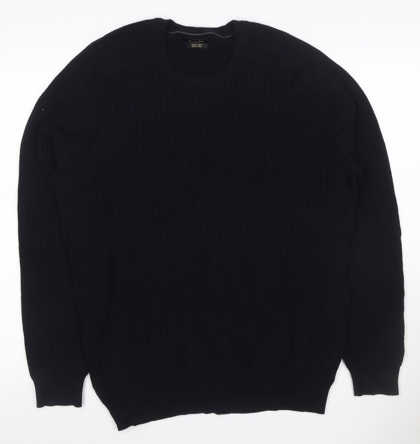 Massimo Dutti Men’s Black L Cable Knit Cotton Crew Neck Jumper