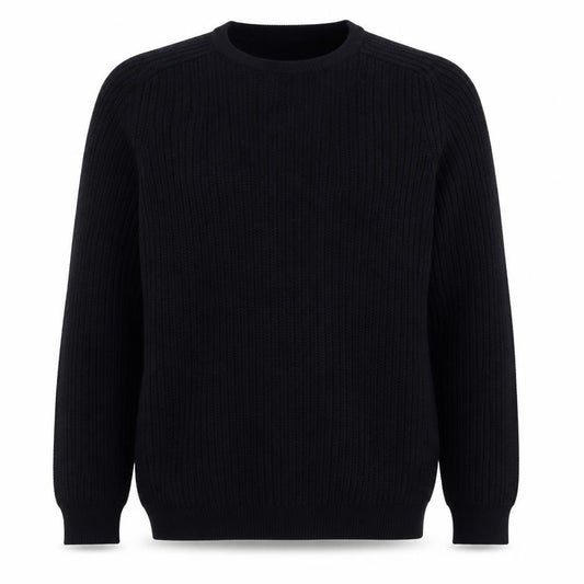Massimo Dutti Men’s Black L Cable Knit Cotton Crew Neck Jumper