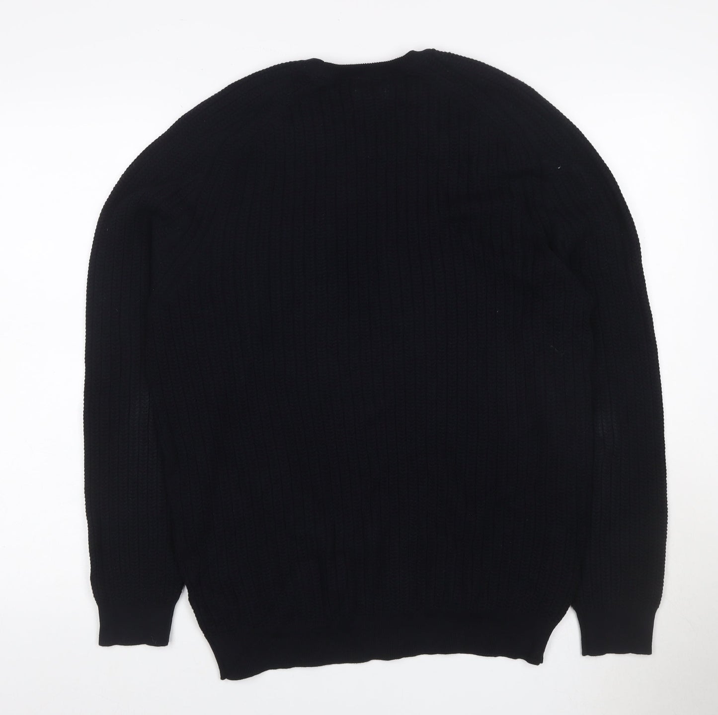 Massimo Dutti Men’s Black L Cable Knit Cotton Crew Neck Jumper