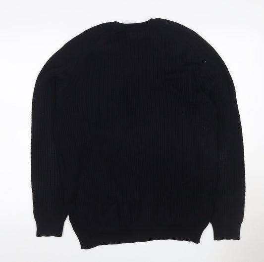 Massimo Dutti Men’s Black L Cable Knit Cotton Crew Neck Jumper