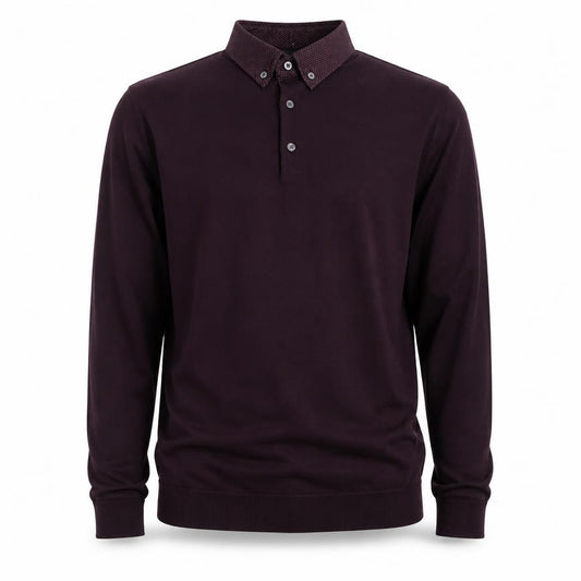 Next Men Purple M Long Sleeve Button-Down Collar Polo Shirt