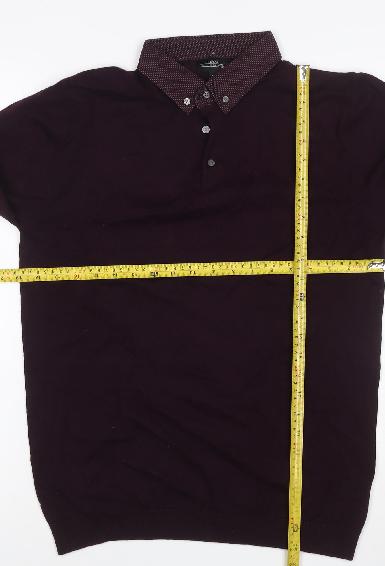 Next Men Purple M Long Sleeve Button-Down Collar Polo Shirt