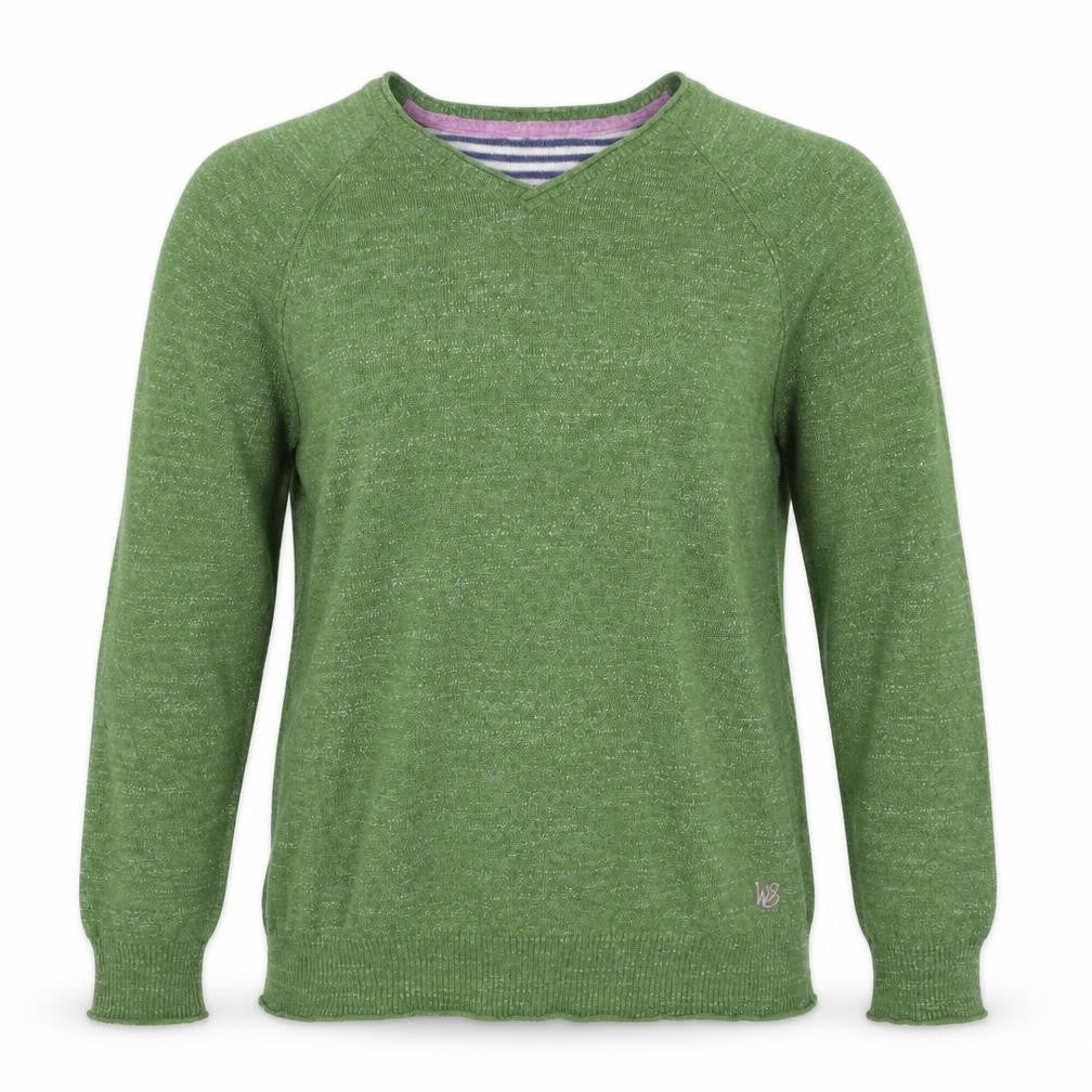 White Stuff Men’s Green M V-Neck Linen Cotton Knit Pullover Jumper