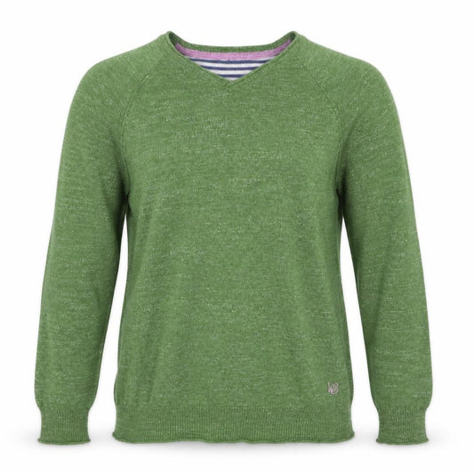 White Stuff Men’s Green M V-Neck Linen Cotton Knit Pullover Jumper