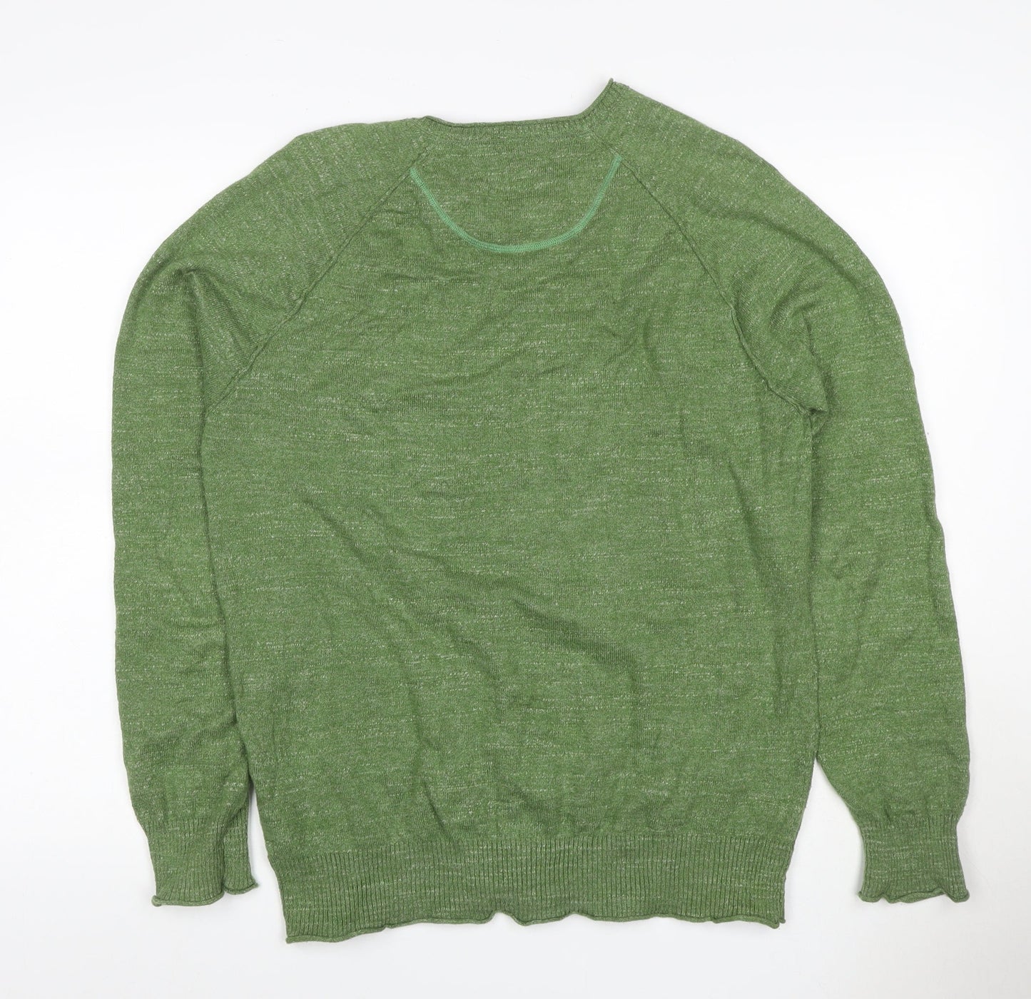White Stuff Men’s Green M V-Neck Linen Cotton Knit Pullover Jumper