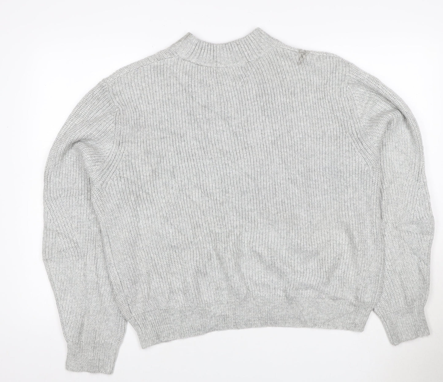 M&S Women Grey Size 12 Cable Knit Mock Neck Raglan Jumper