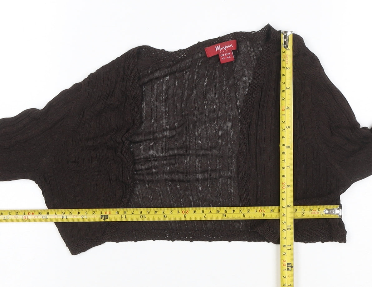Monsoon Women Brown UK 12 Cropped Knit V-Neck Long Sleeve Top