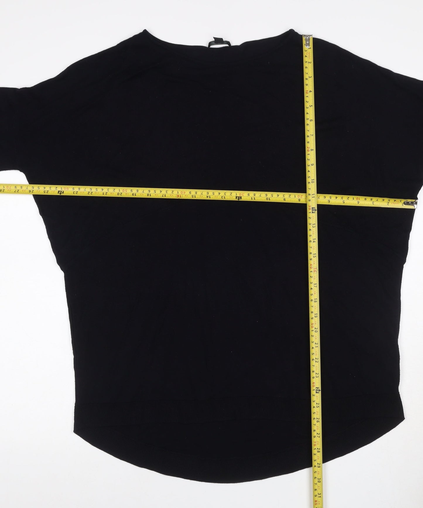 COS Women Black L Viscose Knit Tunic Top 3/4 Raglan Sleeve