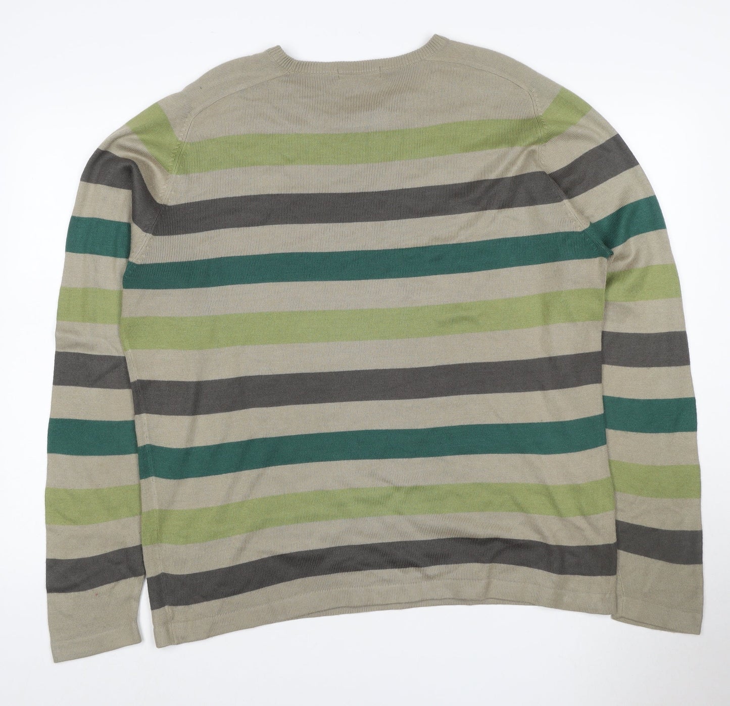 Marks and Spencer Autograph Men Beige Green L Striped Cotton Jumper
