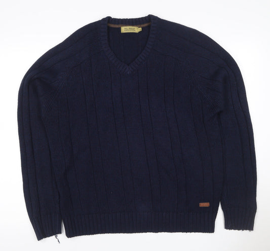 P.G. Field Men’s Blue Large Cable Knit V-Neck Acrylic Pullover Jumper