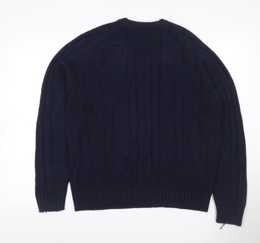 P.G. Field Men’s Blue Large Cable Knit V-Neck Acrylic Pullover Jumper