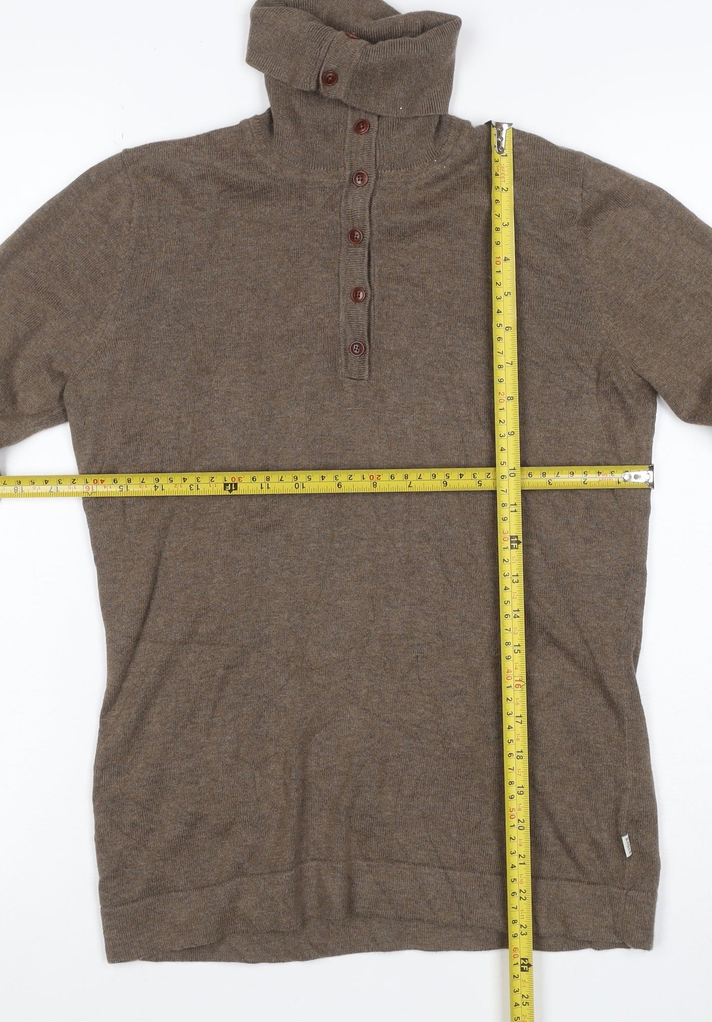 Aigle Women’s Brown M Cotton Cashmere High Neck Henley Jumper