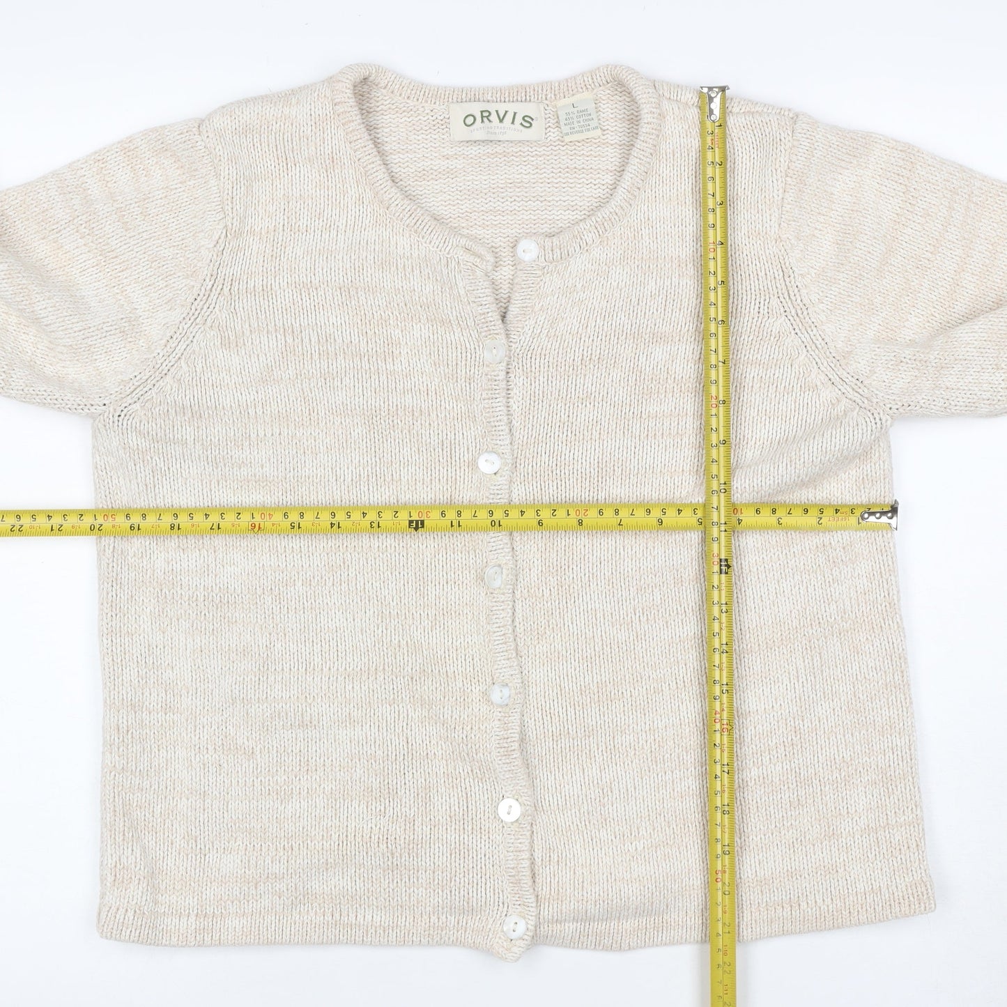 Orvis Women Ivory L Ramie Cotton Button Knit Cardigan