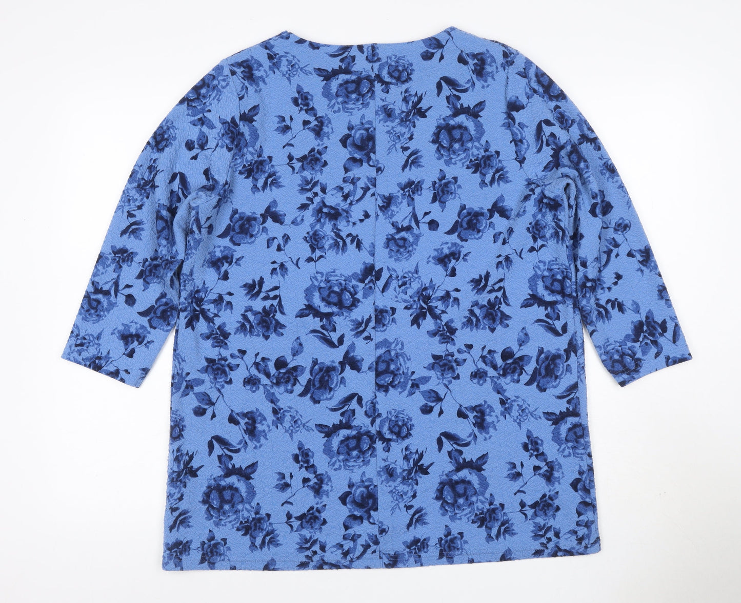 Isle Essentials Women Blue Floral 3/4 Sleeve Blouse Size M 14-16