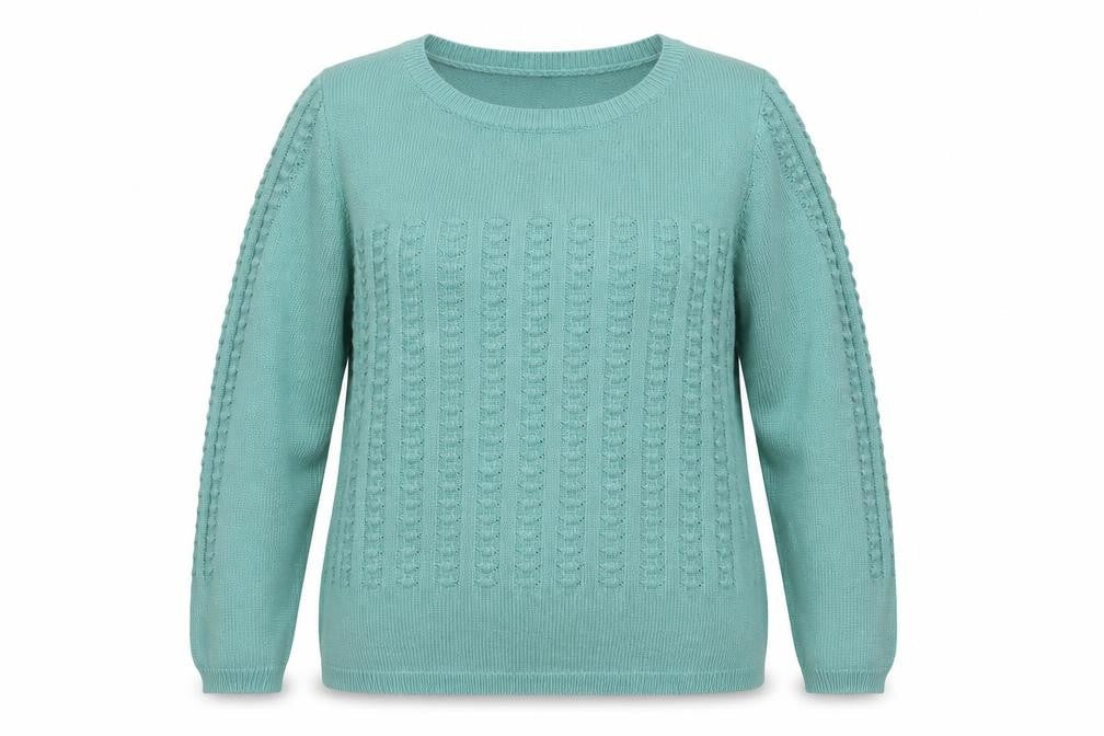 Isle Women Green XL Cable Knit Crew Neck Pullover Jumper