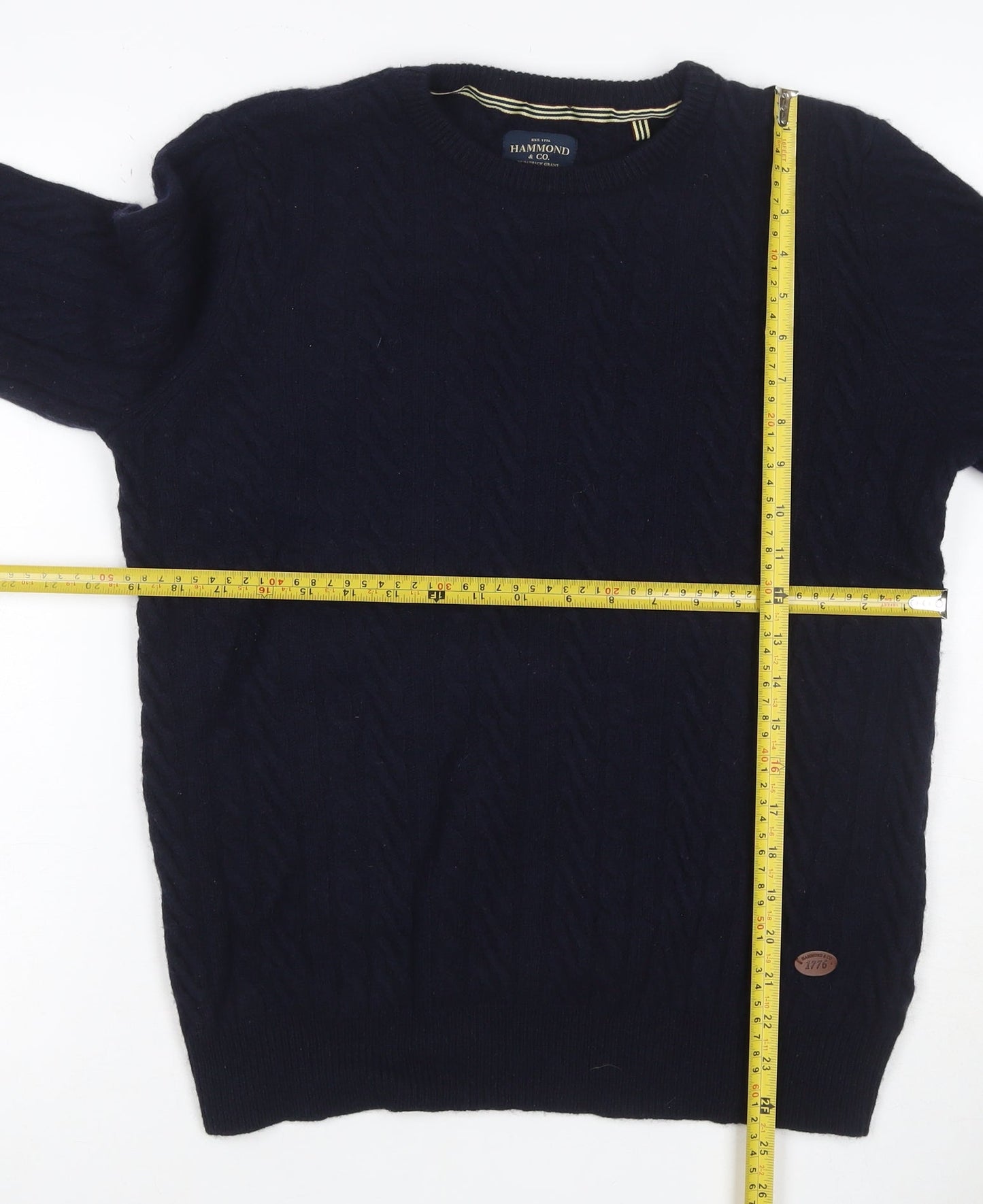 Hammond & Co. Men’s Navy Blue L Cable Knit Crew Neck Cotton Jumper