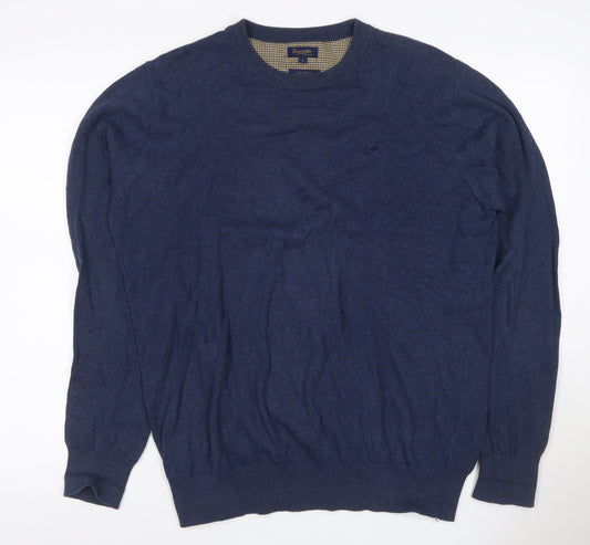 John Partridge Men’s Blue Large Cotton Crew Neck Logo Jumper
