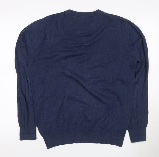 John Partridge Men’s Blue Large Cotton Crew Neck Logo Jumper