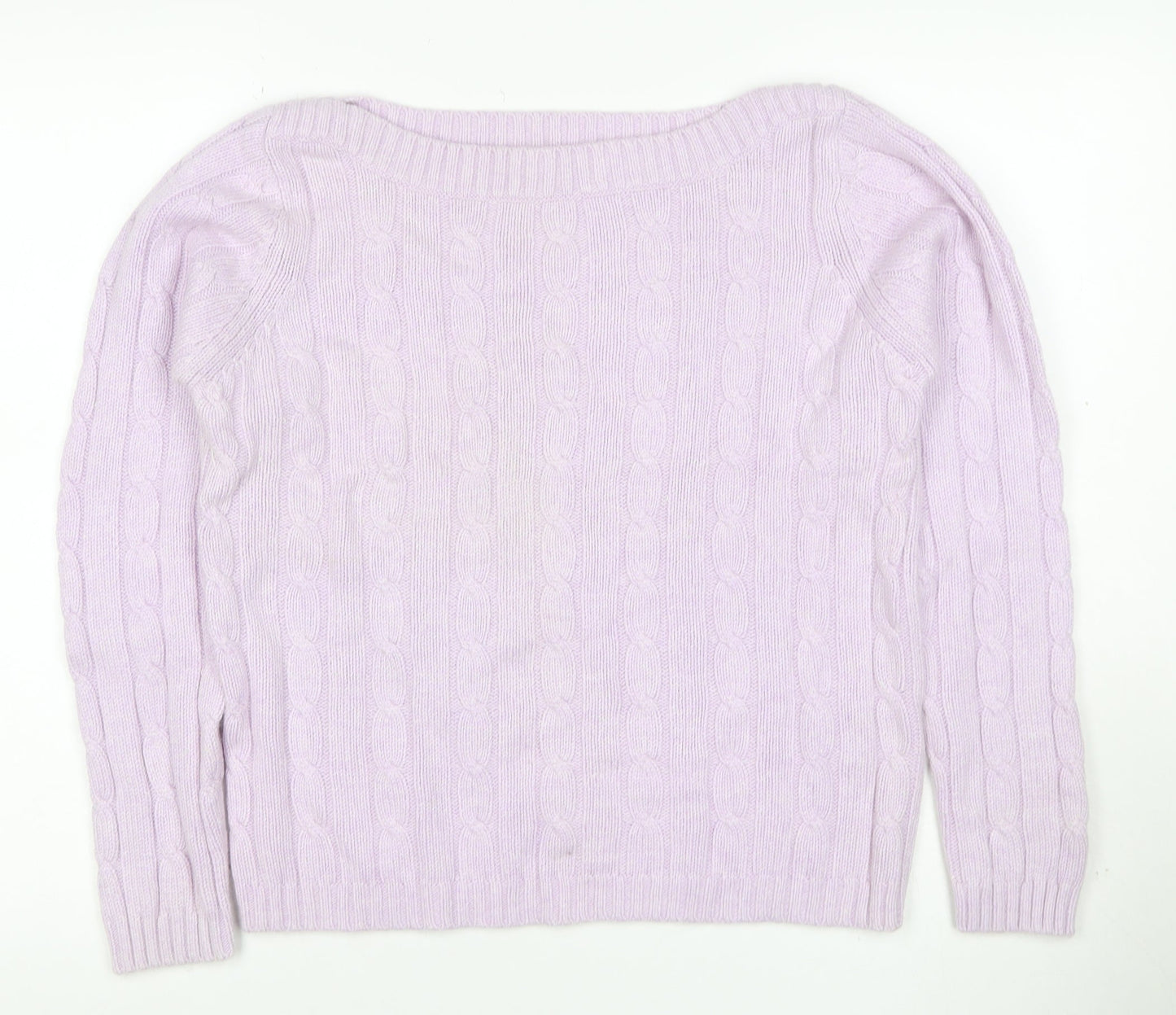 Marks & Spencer Women Pink UK 16 Cable-Knit Cashmere Blend Pullover Jumper