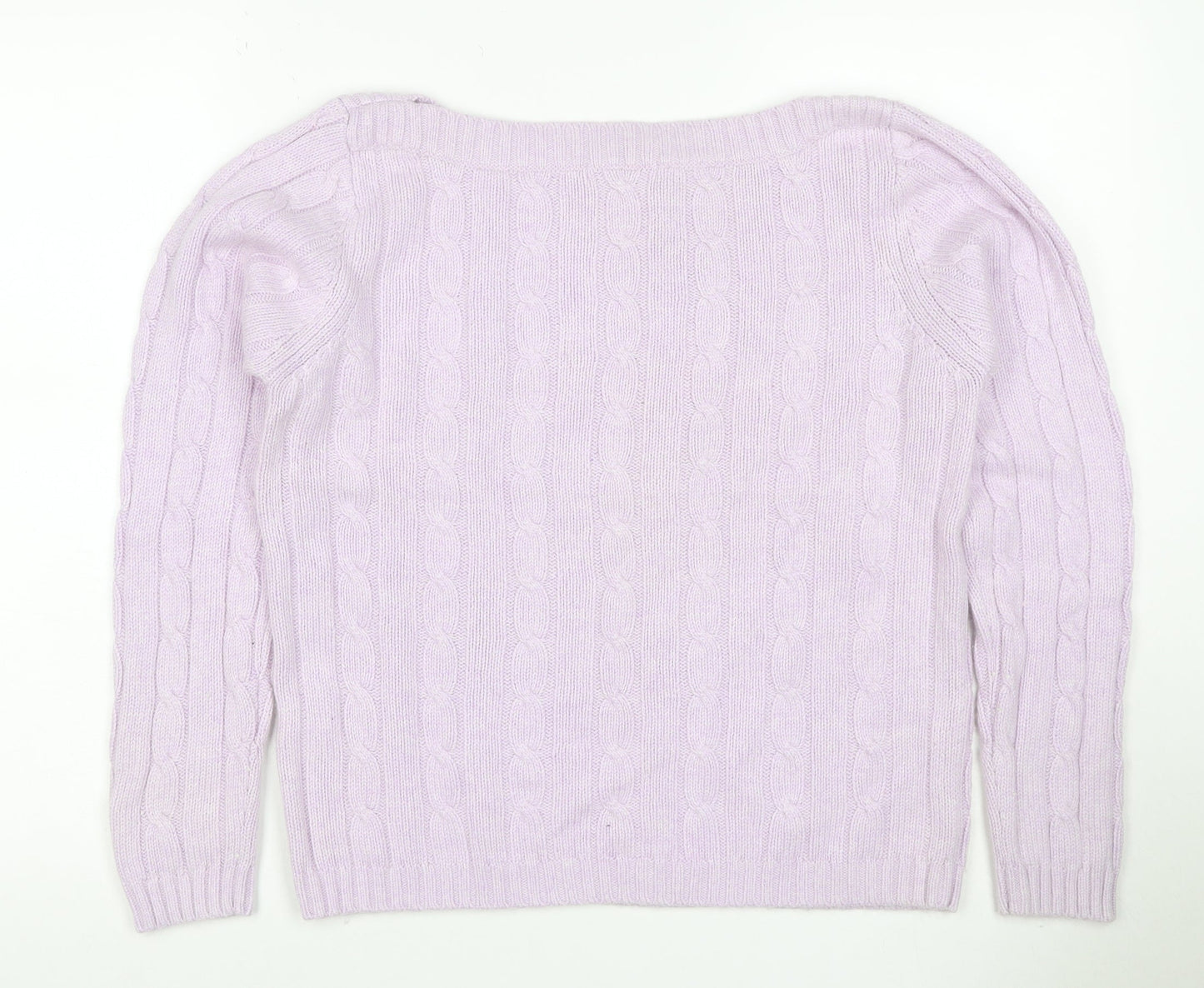 Marks & Spencer Women Pink UK 16 Cable-Knit Cashmere Blend Pullover Jumper