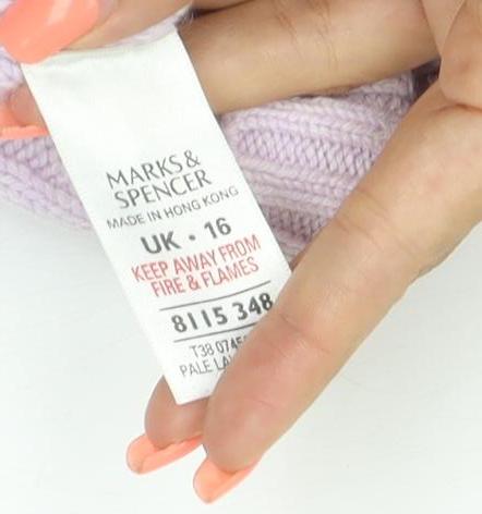 Marks & Spencer Women Pink UK 16 Cable-Knit Cashmere Blend Pullover Jumper