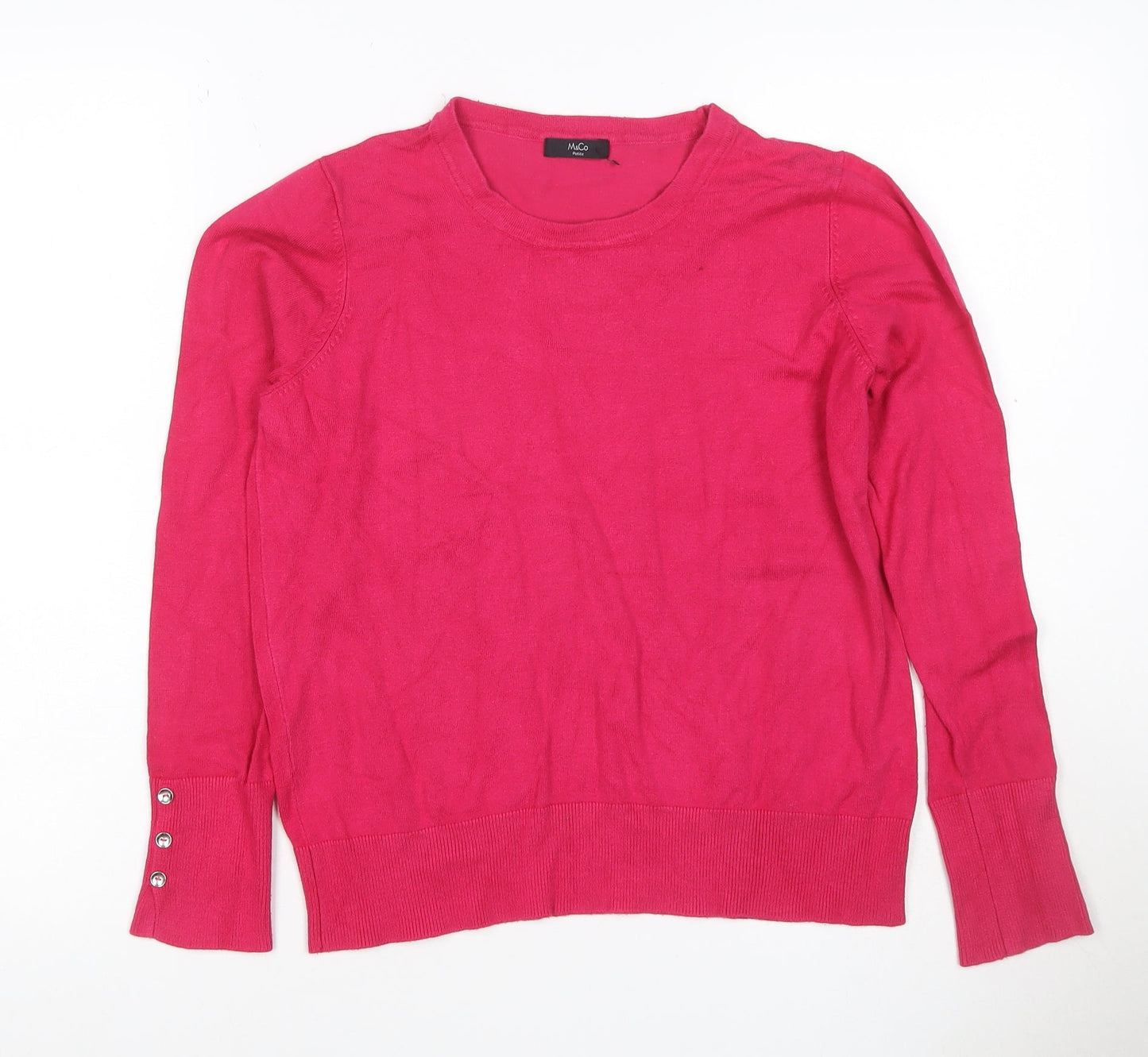 M&Co Women’s Pink Size 14 Petite Round Neck Raglan Knit Jumper