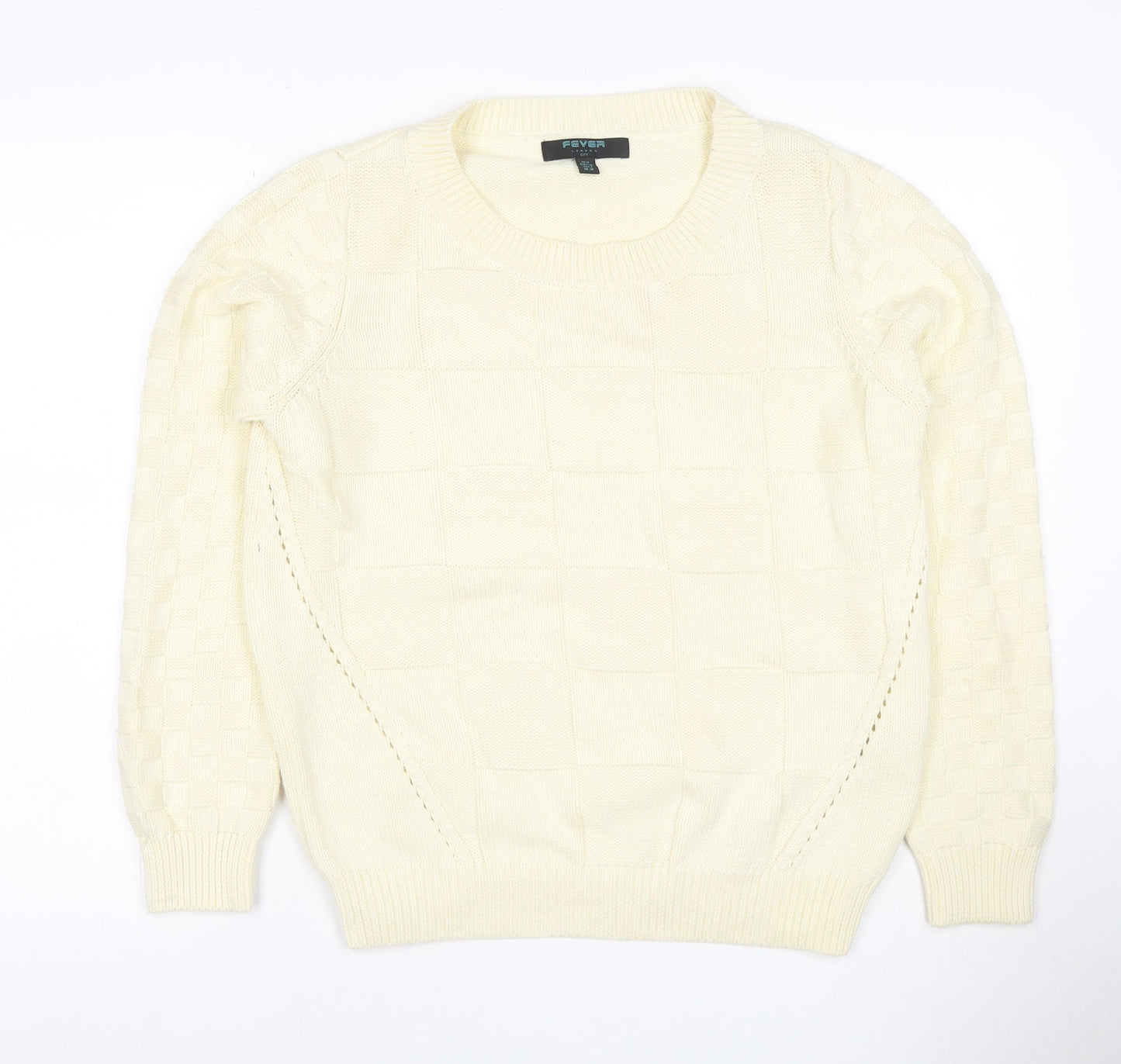 Fever London Women Ivory UK 12 Cable Knit Crew Neck Pullover Jumper