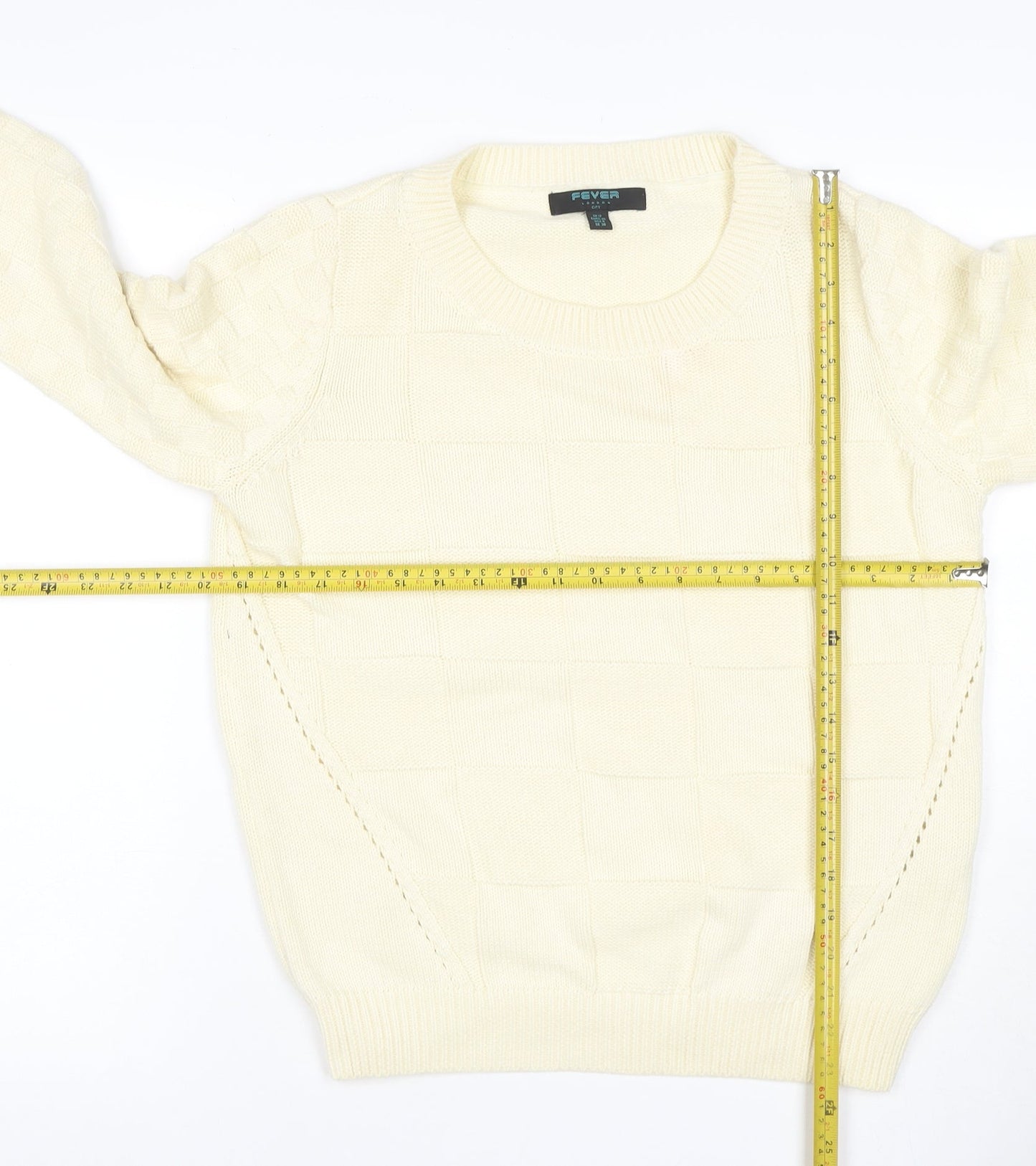 Fever London Women Ivory UK 12 Cable Knit Crew Neck Pullover Jumper