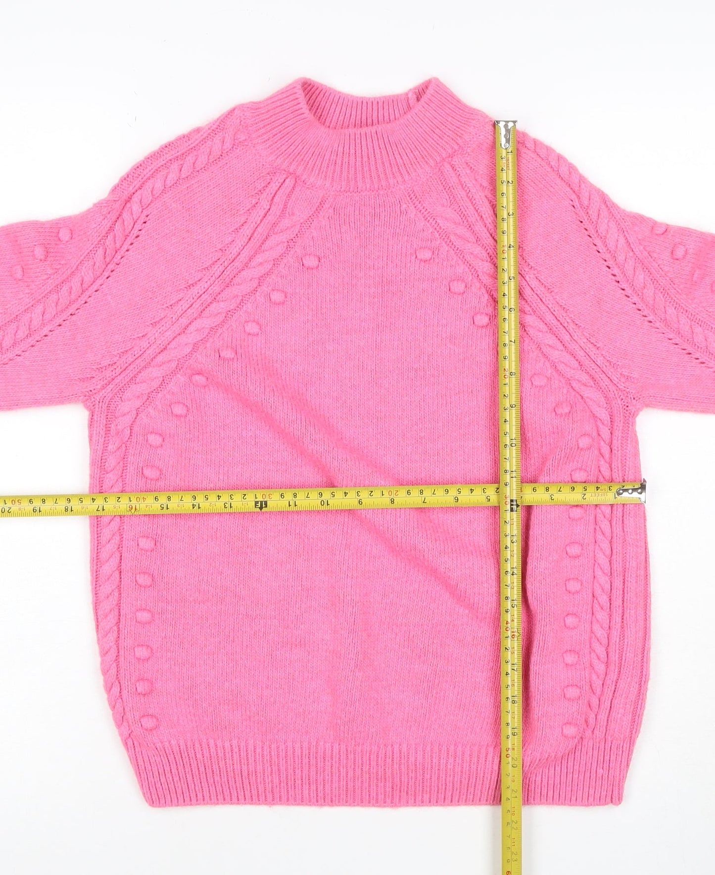 Marks and Spencer Women Pink UK 8 Cable Knit Mock Neck Jumper