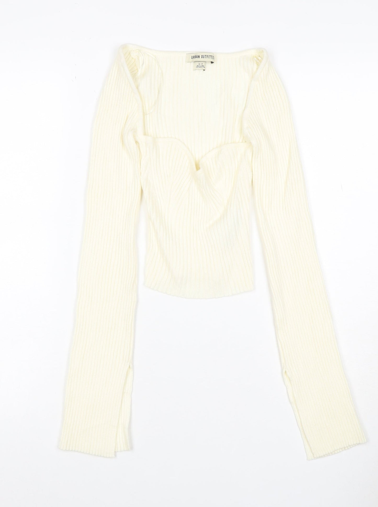 Urban Outfitters Women Ivory S Petite Ribbed V-Neck Slim Jumper