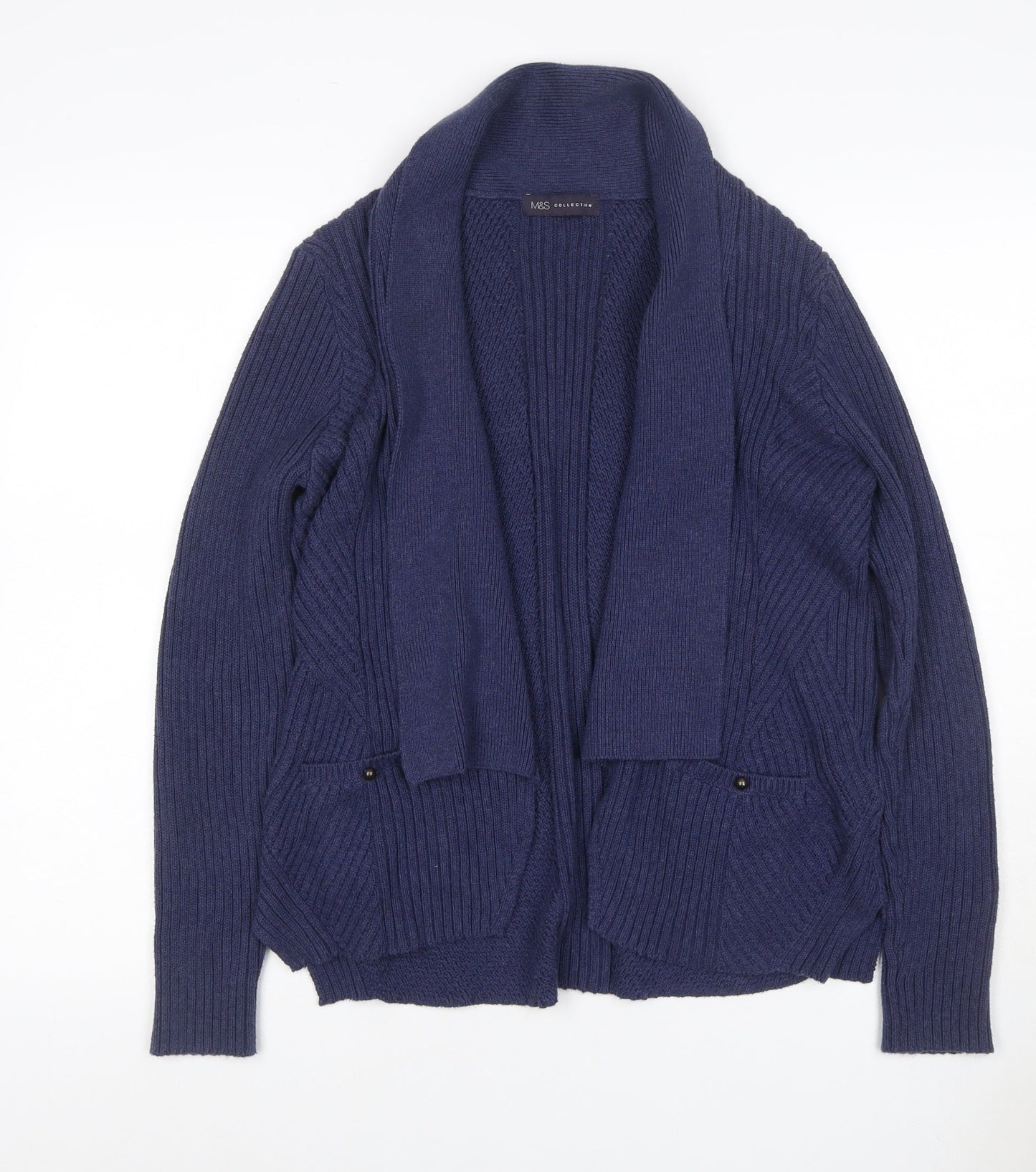 Marks and Spencer Women Navy UK 16 Open Cable Knit Cotton Cardigan