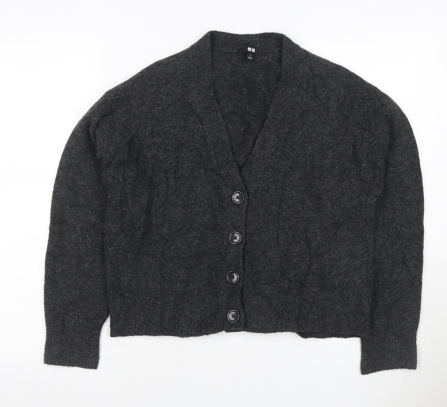 UNIQLO Women Grey Wool Blend V-Neck Button Cardigan Size S