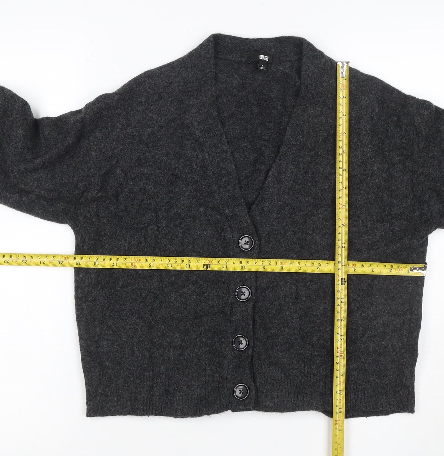 UNIQLO Women Grey Wool Blend V-Neck Button Cardigan Size S